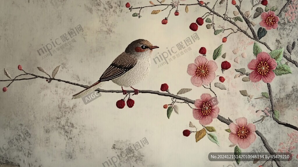 手繪花鳥背景墻