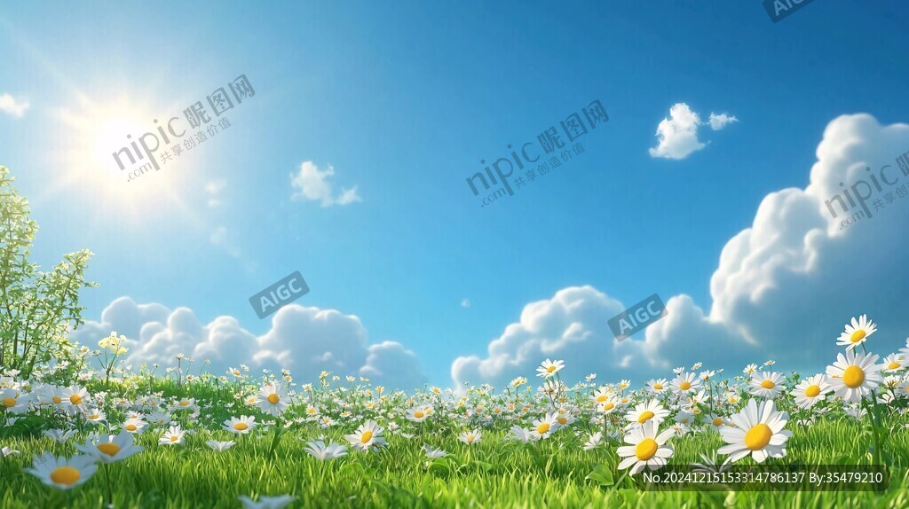 花叢藍天白云背景