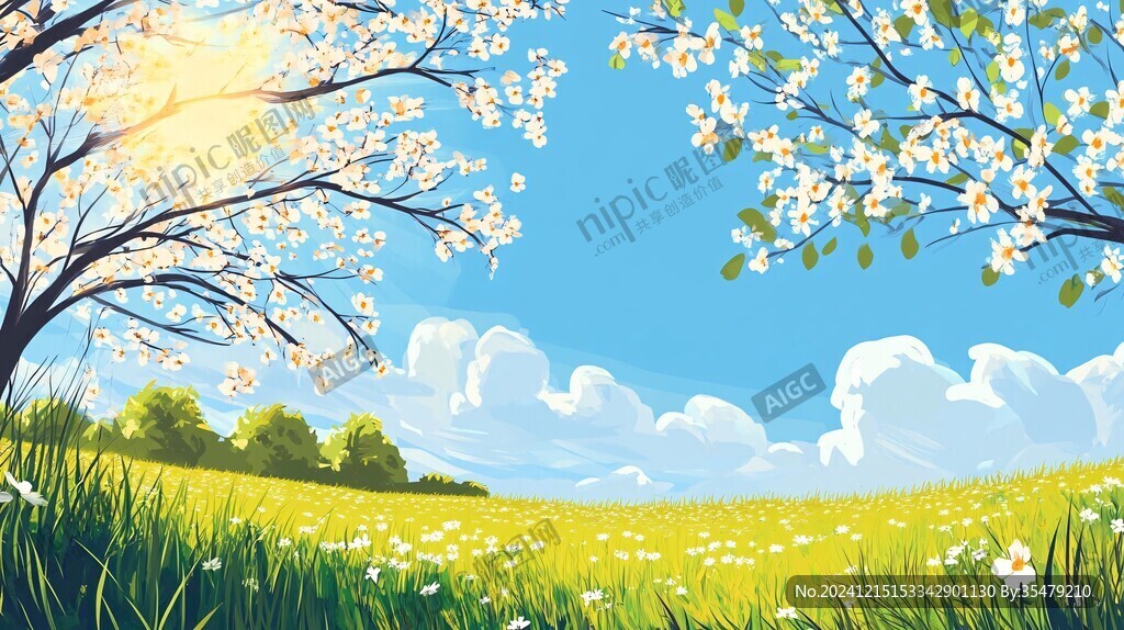 陽光晴朗風景插畫