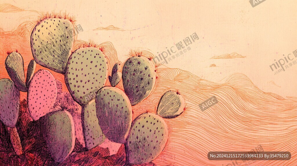 古風(fēng)仙人掌插畫