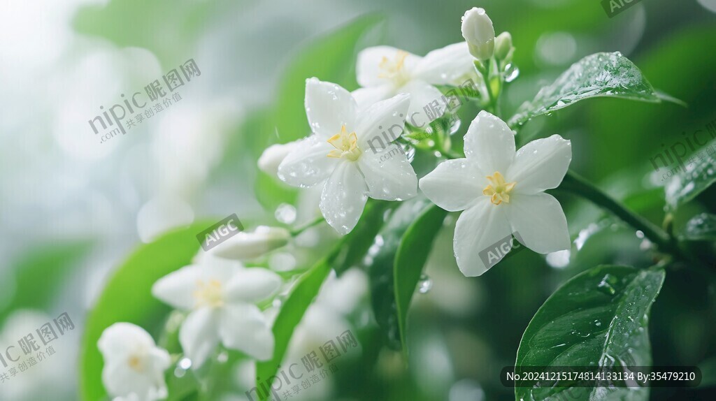 帶雨珠的茉莉花