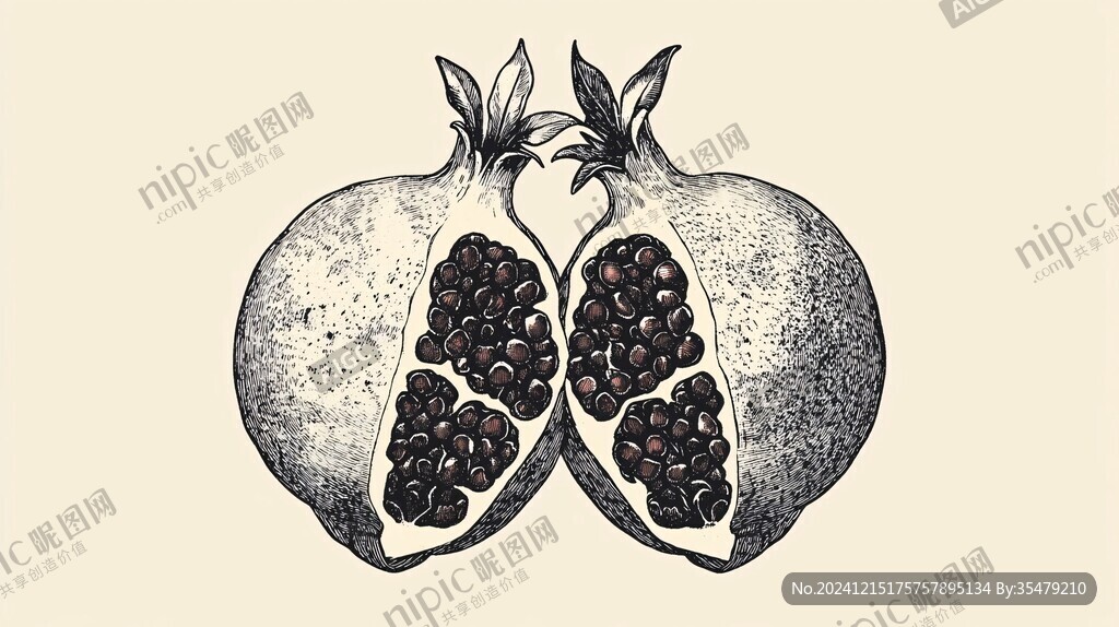 石榴版畫效果插畫