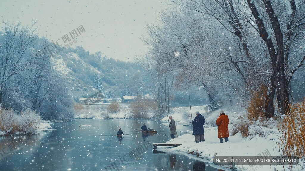 下雪釣魚