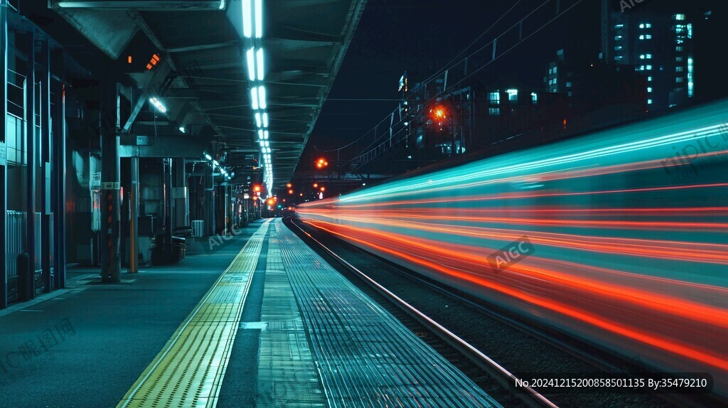 高鐵列車夜晚火車站
