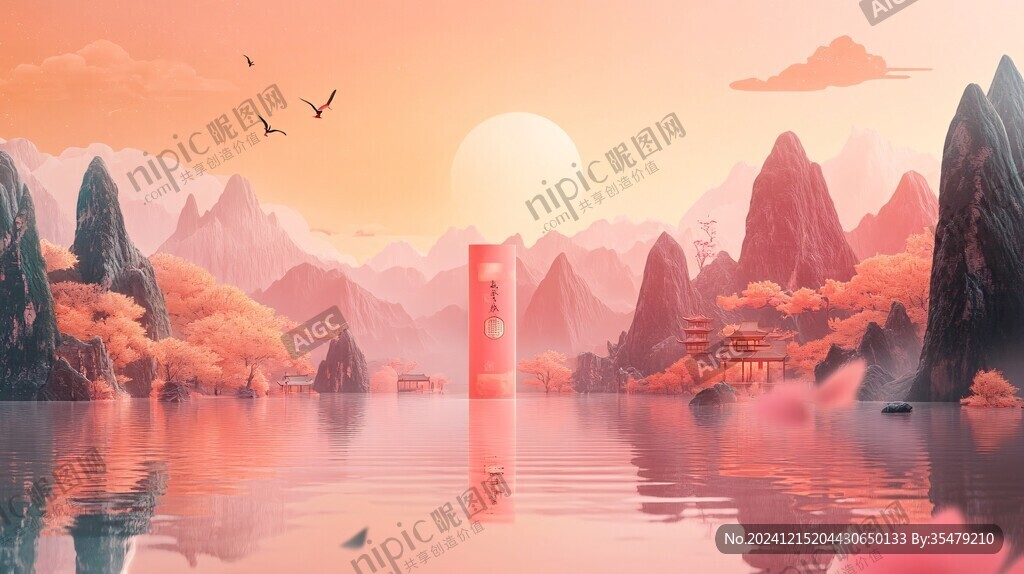 新中式包裝風景插畫