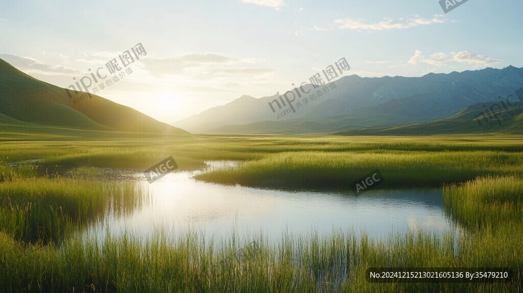 草原湖泊日出