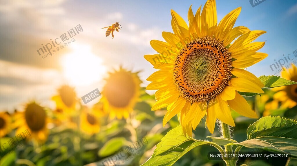 蜜蜂在向日葵里采蜜