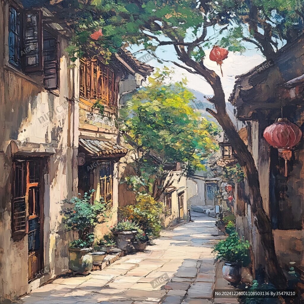油畫古街巷
