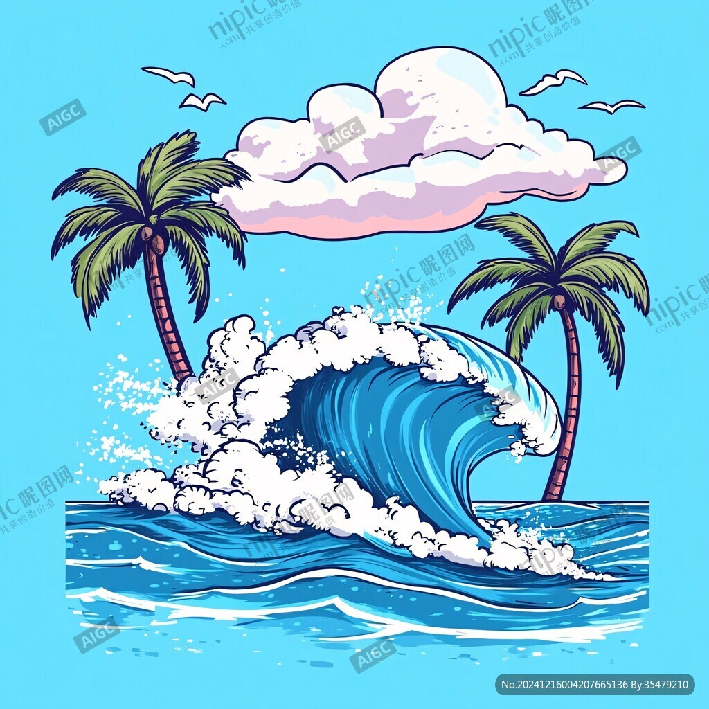 海浪卡通插畫