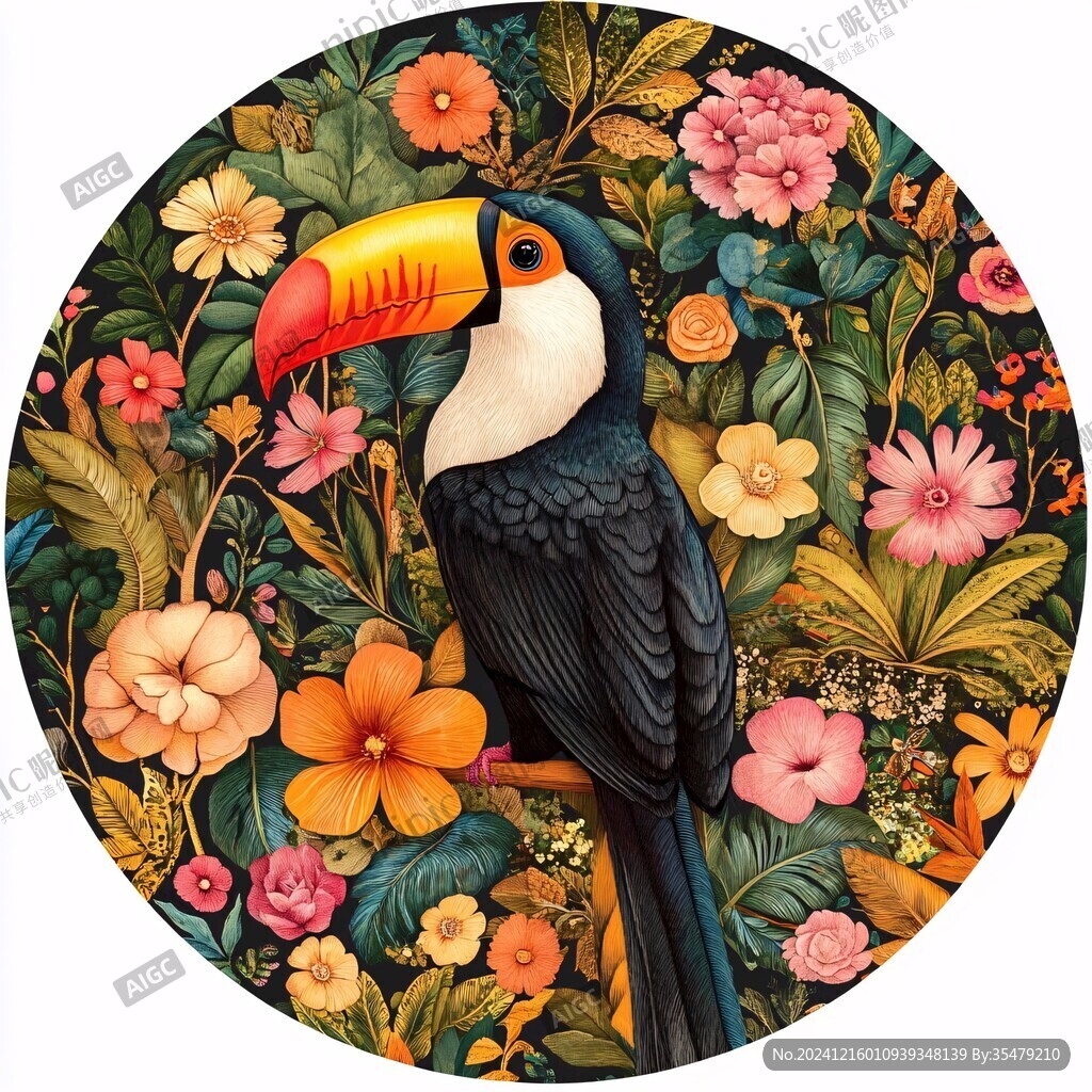 圓形花鳥裝飾畫花鳥