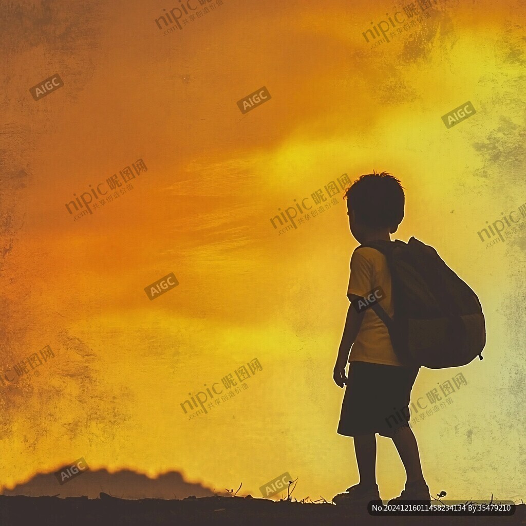 兒童夕陽下背影