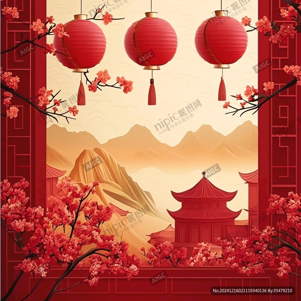中式場景描邊插畫