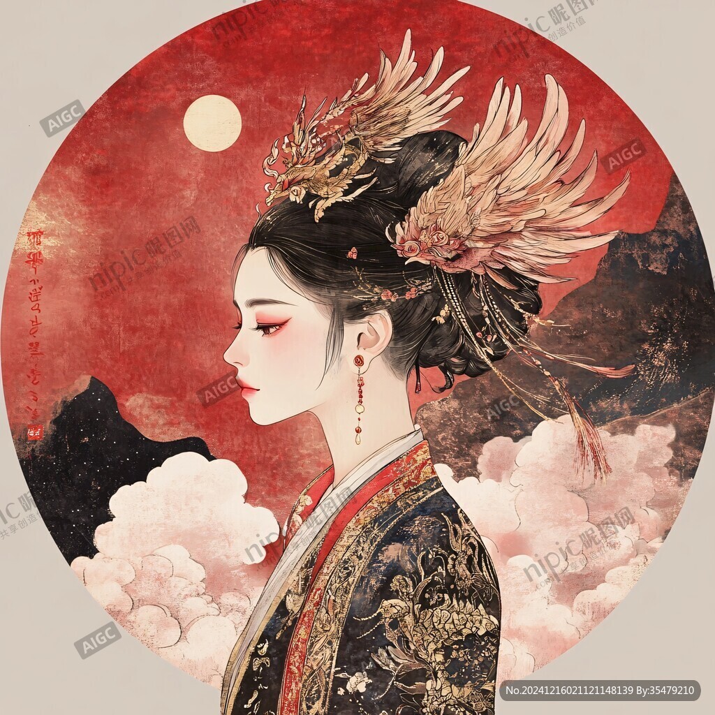 古風(fēng)美女頭像插畫封面