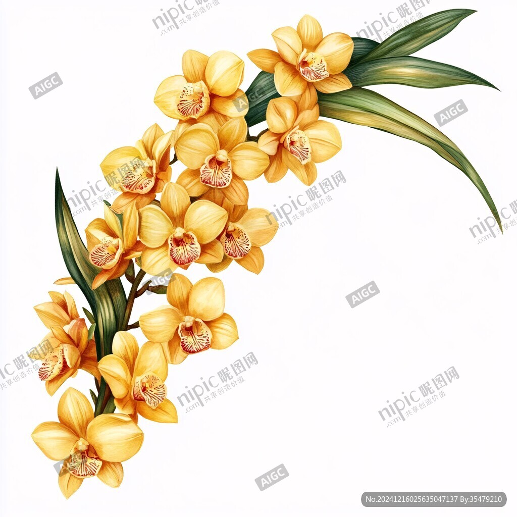 金色蘭花裝飾畫插畫