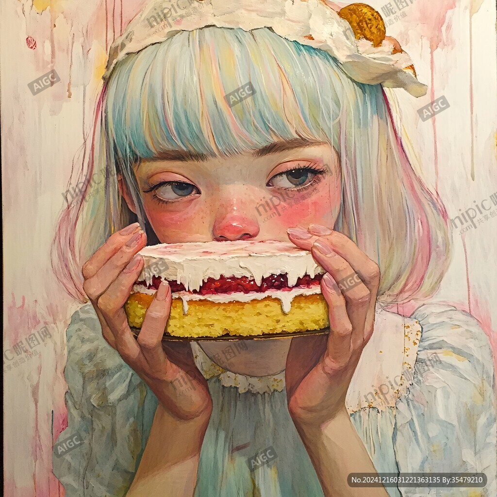 陪著蛋糕的女孩