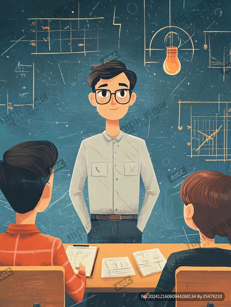 男孩講課插畫