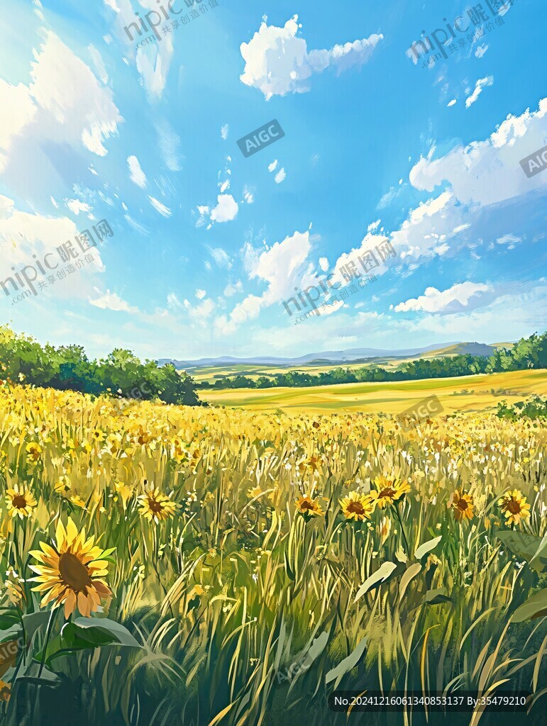 手繪花海向日葵