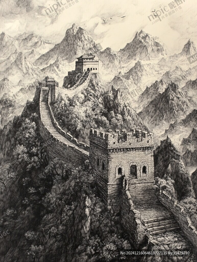 工筆畫長城
