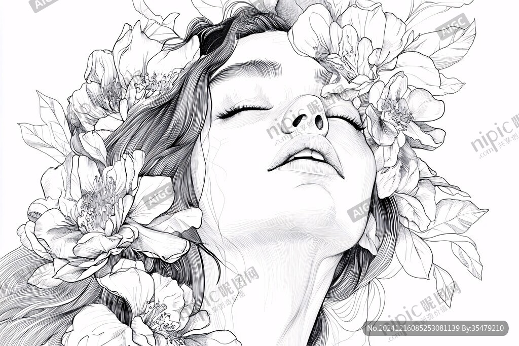 黑白線描插畫