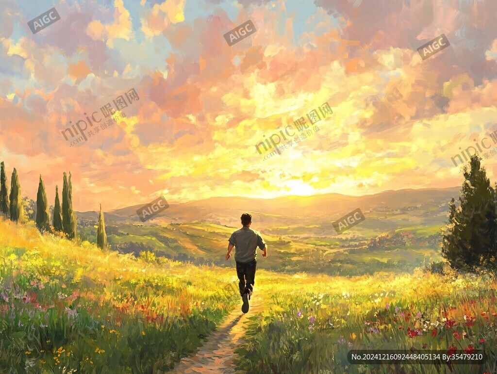 插畫夕陽下