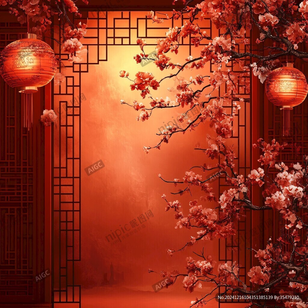 中式梅花閣樓背景