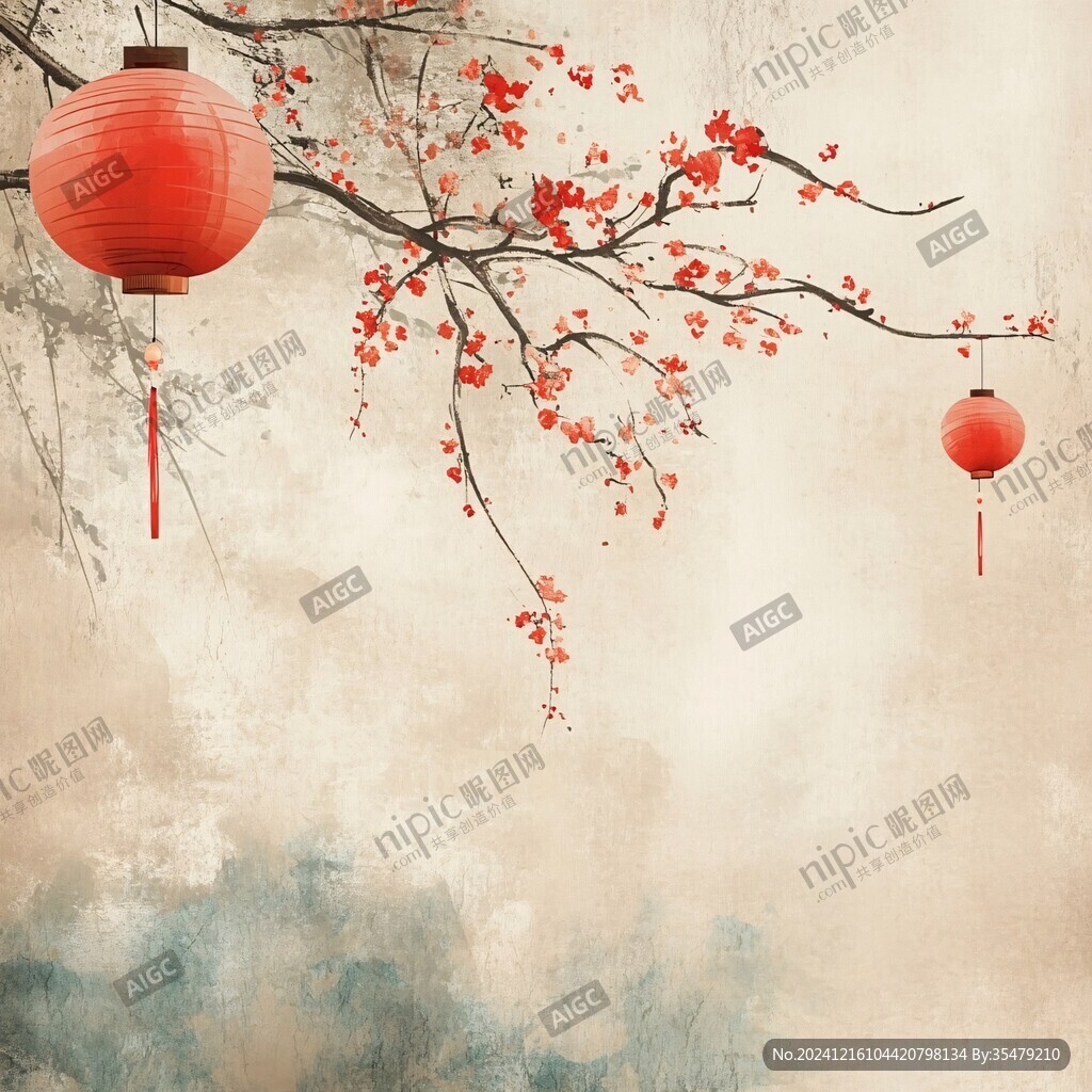 燈籠梅花背景圖