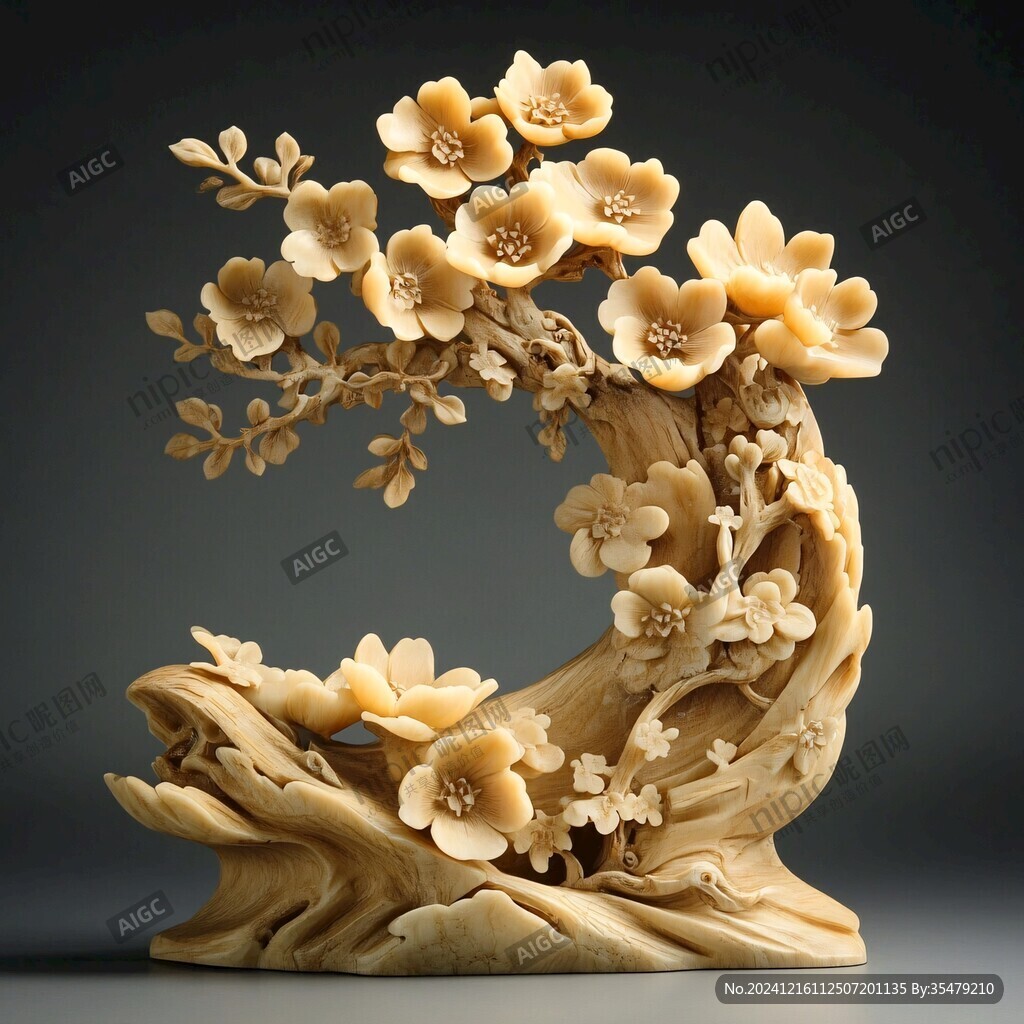 黃楊木雕歲歲平安花插