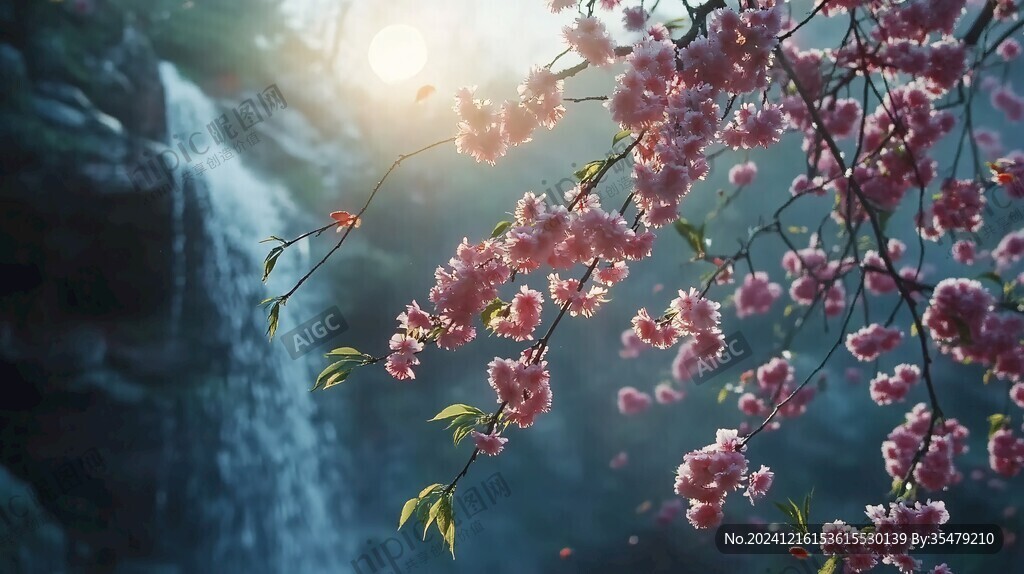 桃花梅花日出山澗