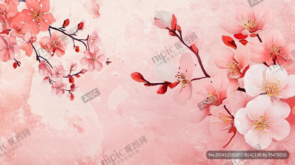新中式桃花壁畫