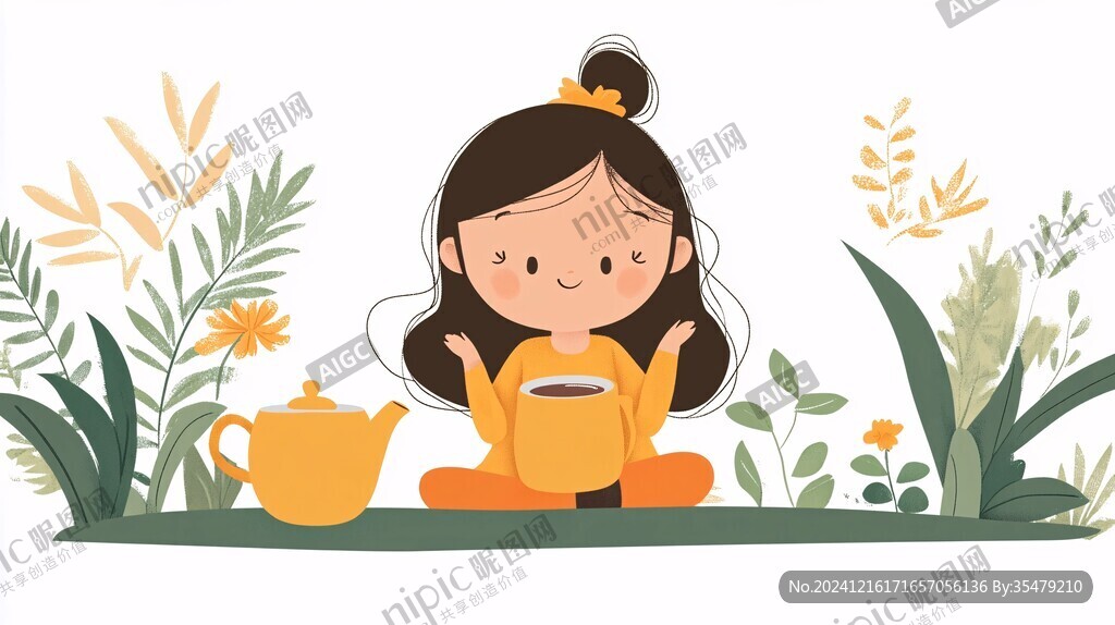 茶葉女孩插畫