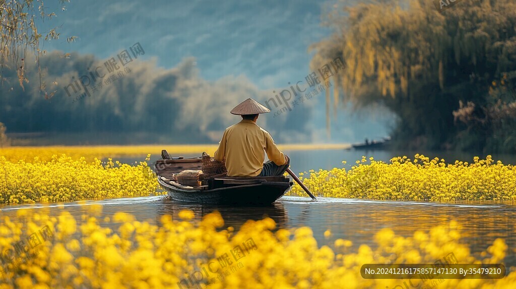秋色中擺渡的船夫