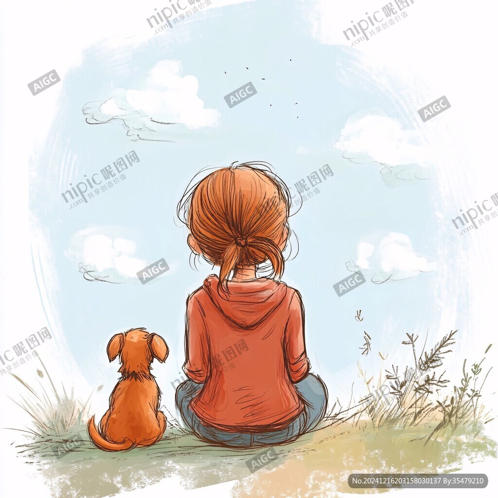 寂寞的小狗插畫