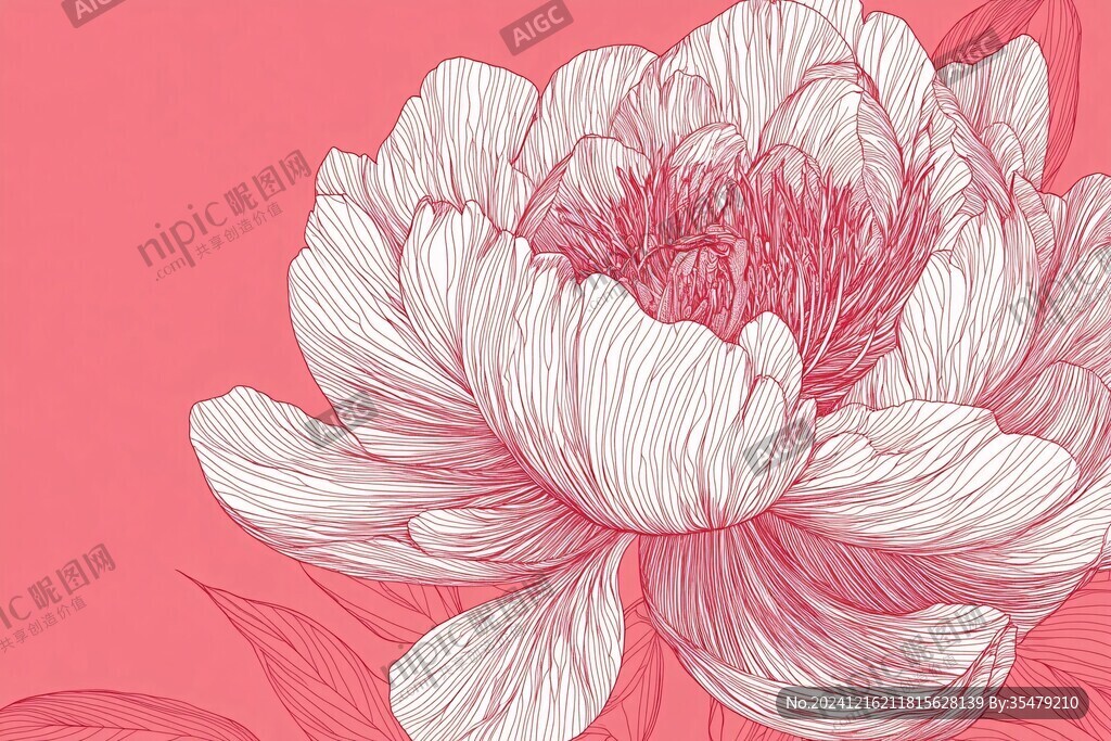 牡丹線性插畫
