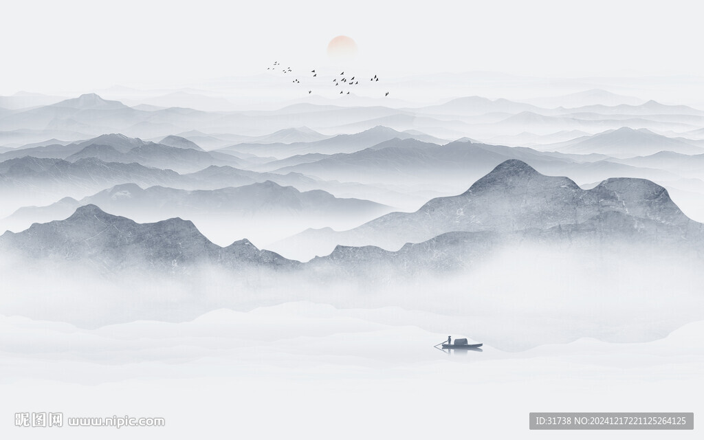 新中式意境山水水墨畫背景墻