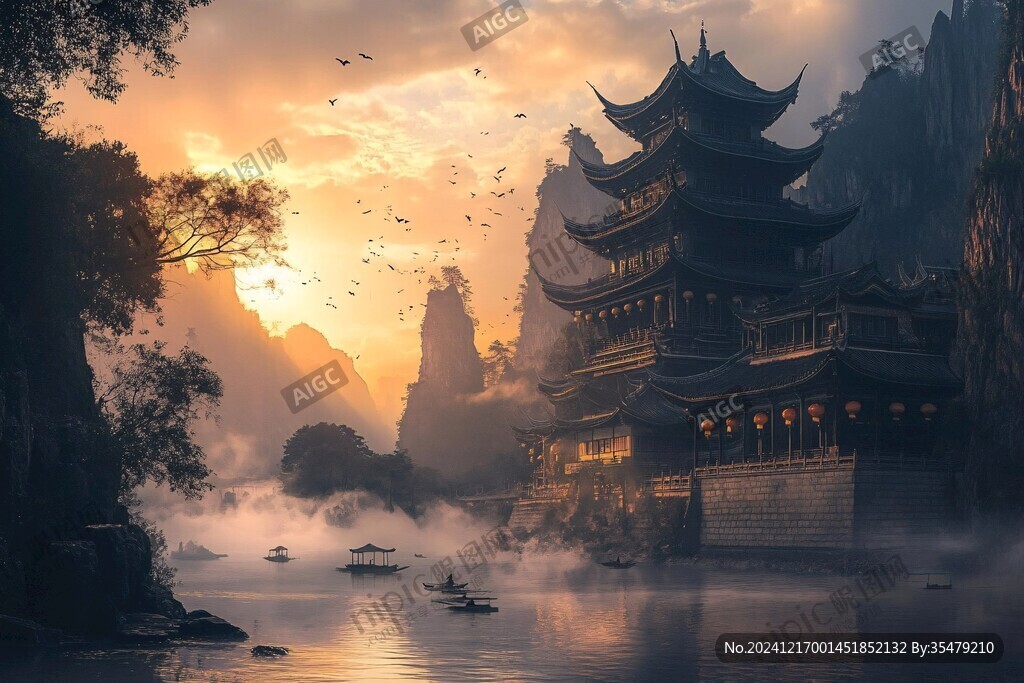 山水樓閣雅致意境風(fēng)