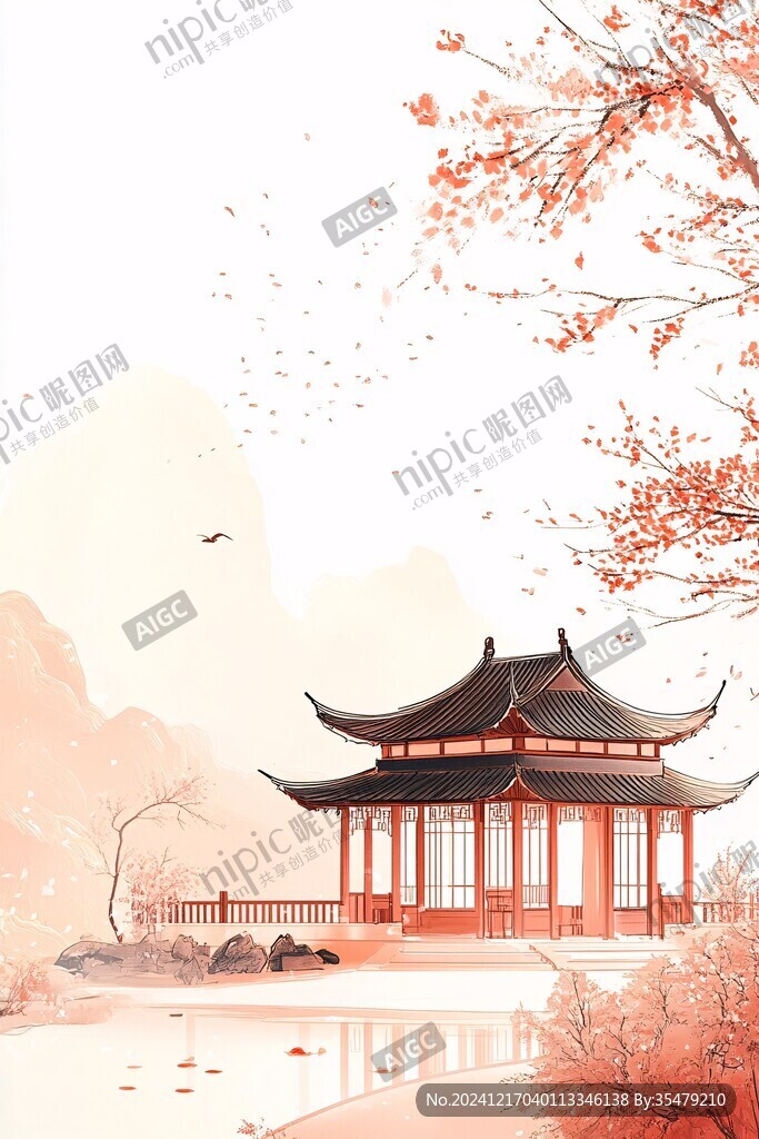 亭臺(tái)樓閣意境插畫
