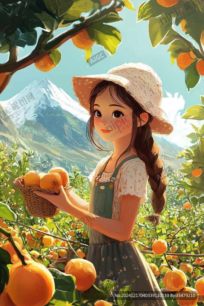 采摘農家少女插畫