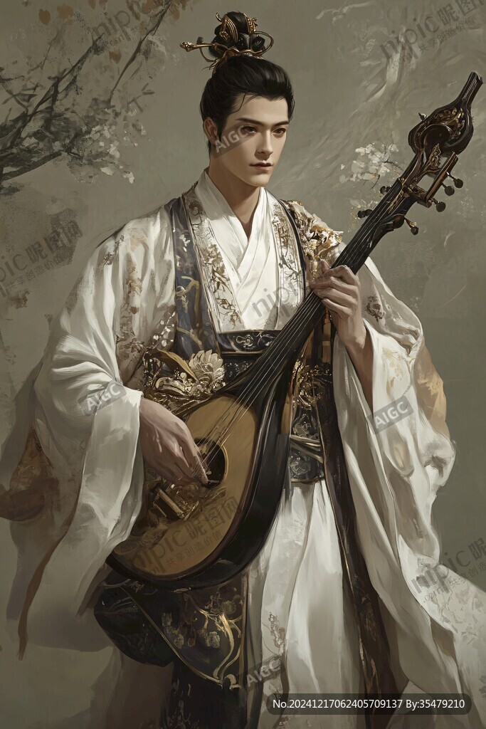 演奏箜篌古風人物插畫