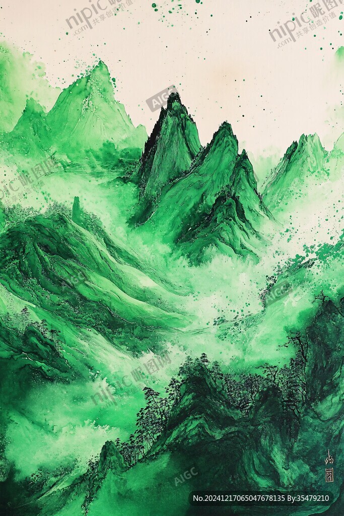 手繪青綠山