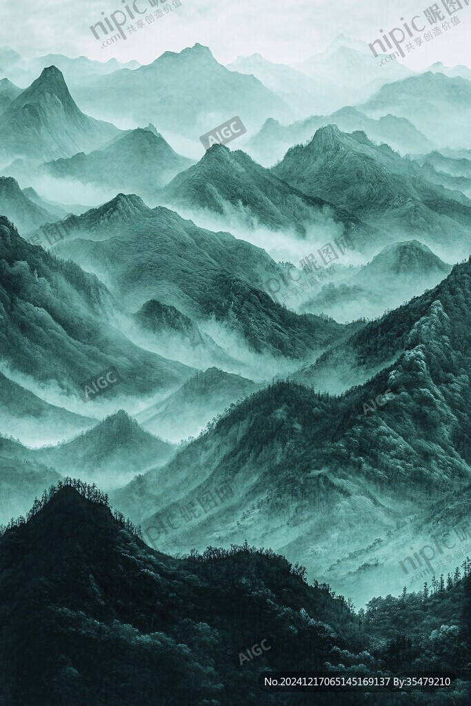 青色色調(diào)山水