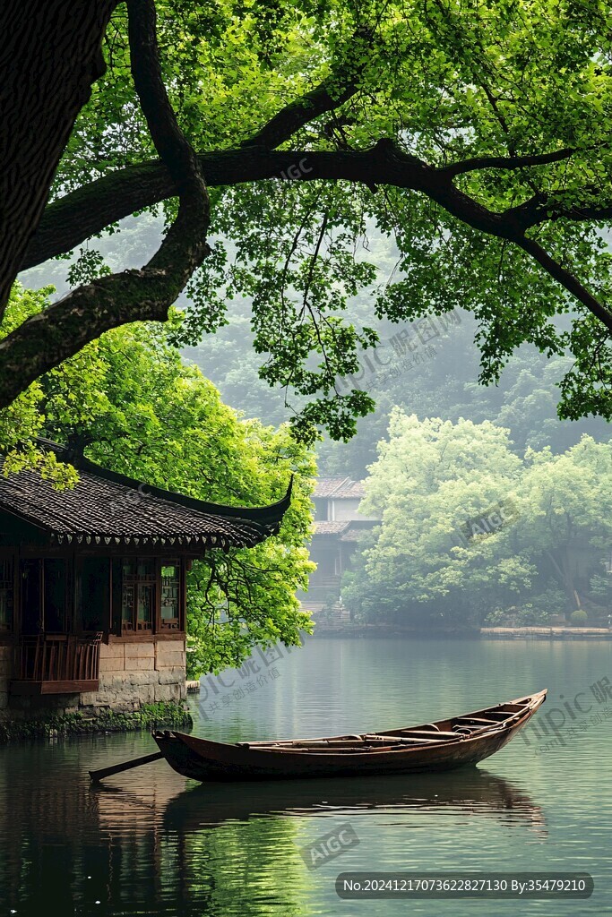 湖景湖畔烏篷船