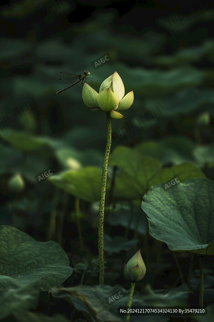 落有蜻蜓的荷花
