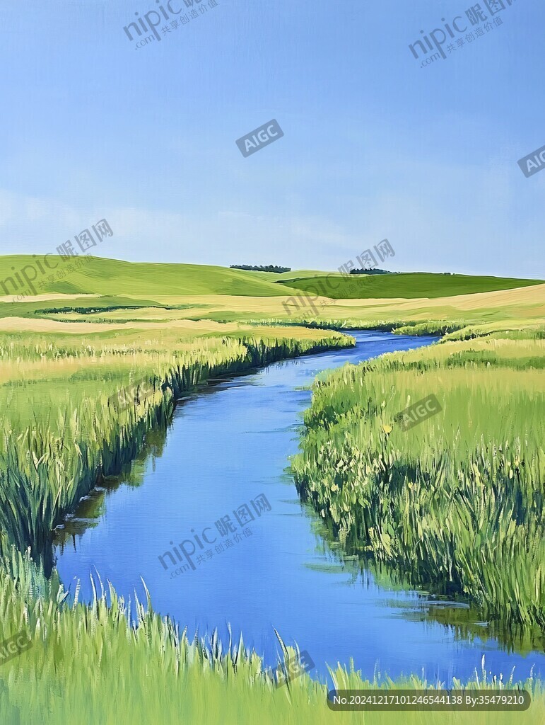 豎幅草原河流