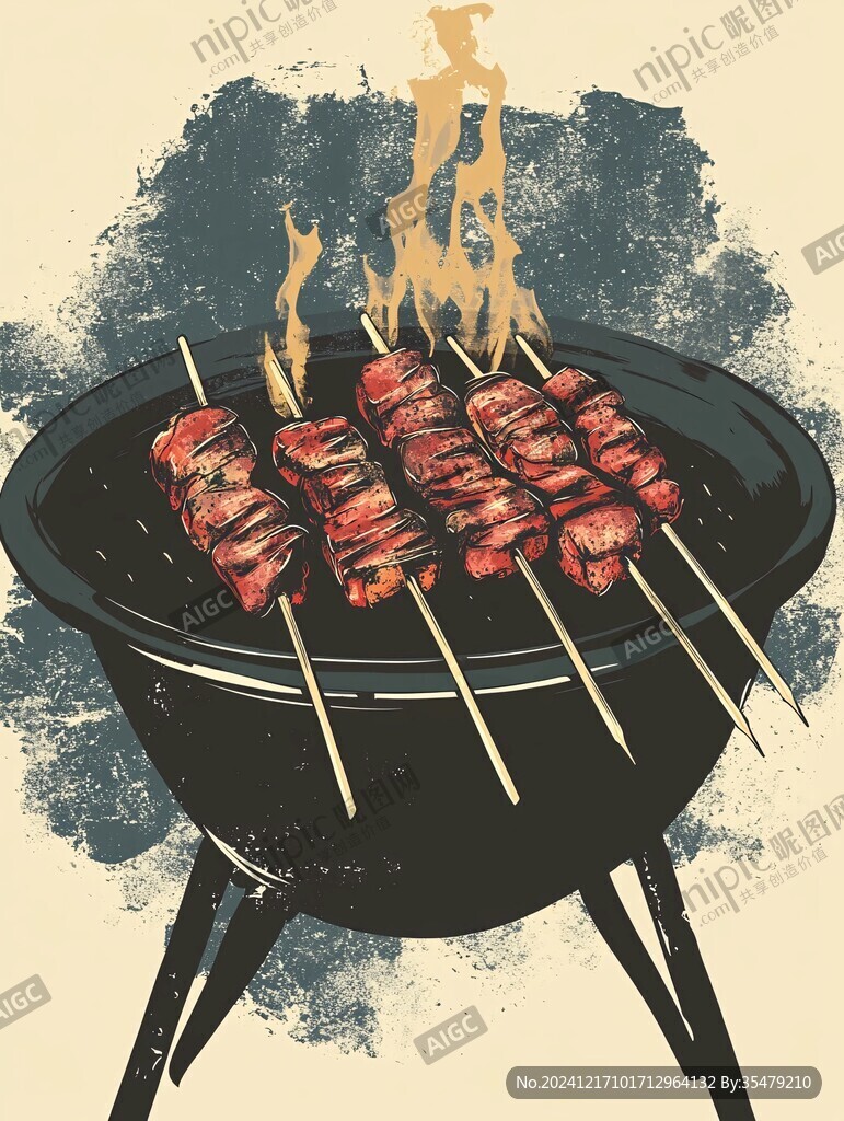 烤牛肉串烈火牛肉插畫
