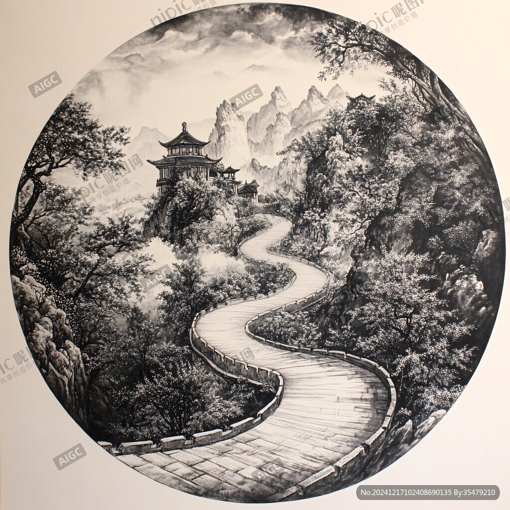 畫圓形山水畫