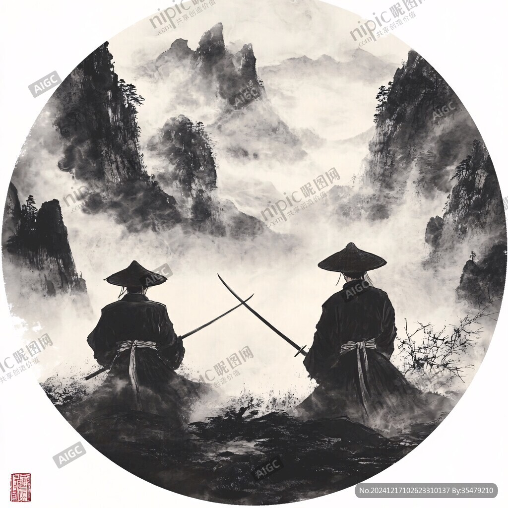 禪意山水圓形畫