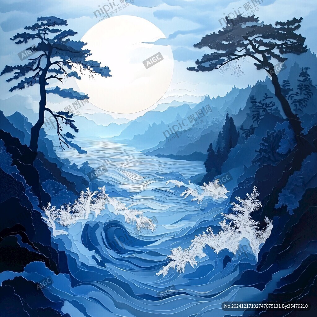 海浪仙鶴松樹