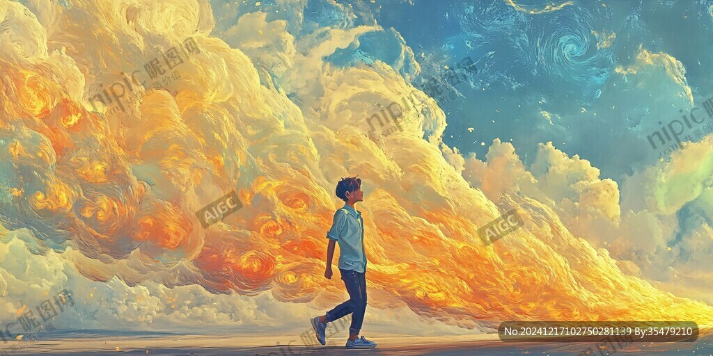 手繪追逐夢想的少年