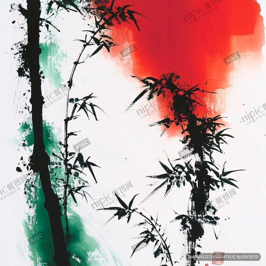 竹影綠竹水墨畫