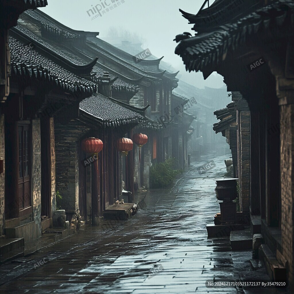 雨中古街